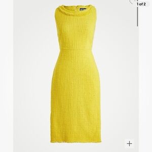 NWT J. Crew Sheath yellow dress in textured fringe tweed Size 4 New